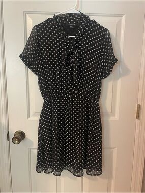 Forever 21 Black and White Polka Dot Tie-Neck Mini Dress